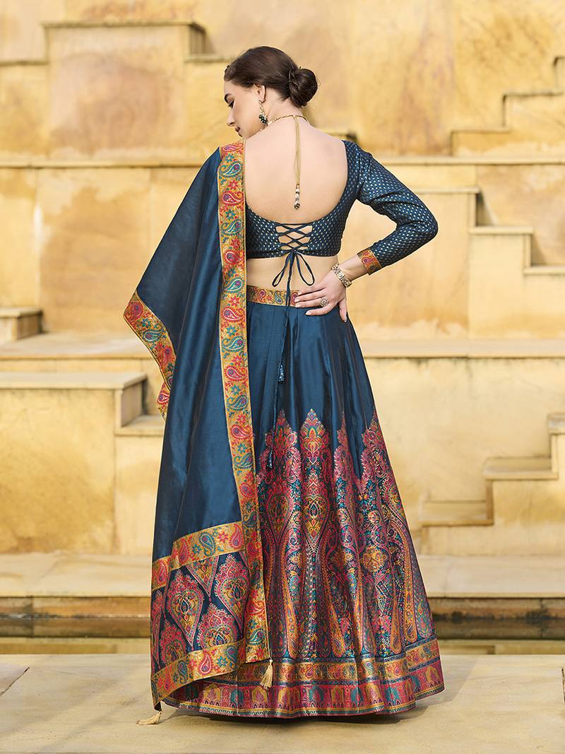 Teal blue Color Jacquard  Designer Work Lehenga Choli For Ceremonial