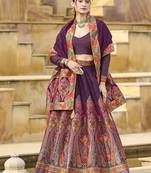 Wine Color Jacquard  Designer Work Lehenga Choli For Ceremonial