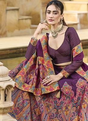 Wine Color Jacquard Woven Work Lehenga Choli 2