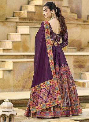 Wine Color Jacquard Woven Work Lehenga Choli 3