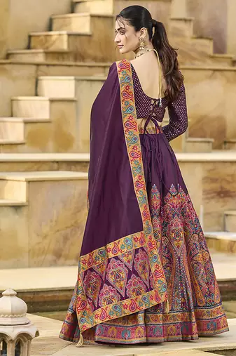Wine Color Jacquard Woven Work Lehenga Choli