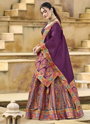Wine Color Jacquard Woven Work Lehenga Choli 4
