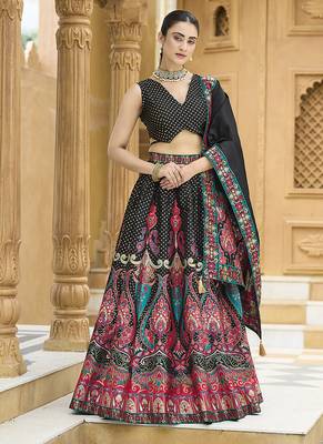 Black color Jacquard Lehenga choli with Dupatta 1