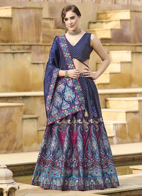 Navy blue color Jacquard Lehenga choli with Dupatta 1