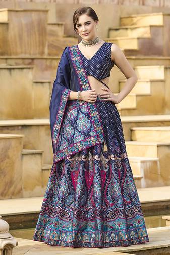 Charming Navy blue color Jacquard Lehenga choli with Dupatta