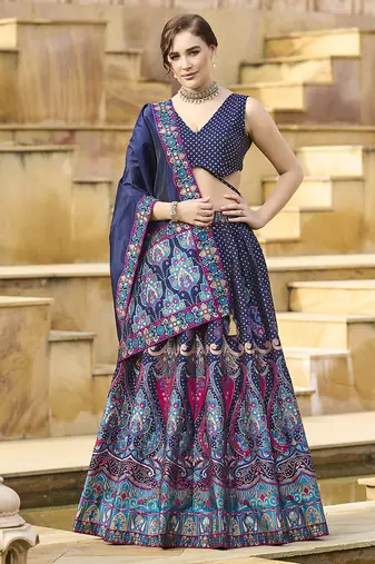 Charming Navy blue color Jacquard Lehenga choli with Dupatta