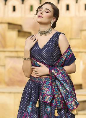 Navy blue color Jacquard Lehenga choli with Dupatta 2
