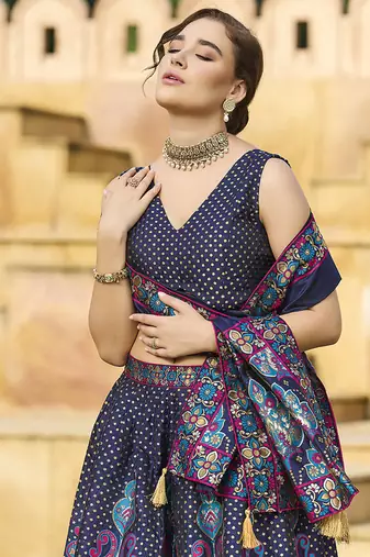 Navy blue color Jacquard Lehenga choli with Dupatta