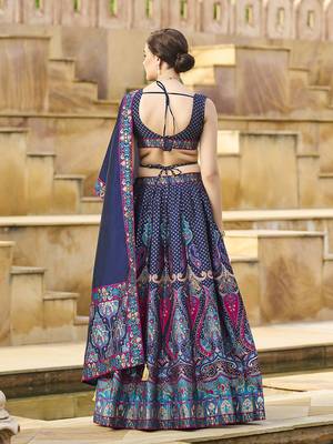 Navy blue color Jacquard Lehenga choli with Dupatta 3