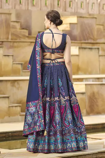 Navy blue color Jacquard Lehenga choli with Dupatta