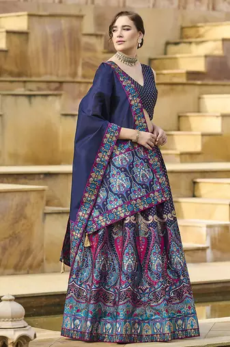 Navy blue color Jacquard Lehenga choli with Dupatta