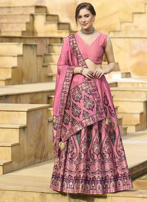 Pink color Jacquard Lehenga choli with Dupatta 1