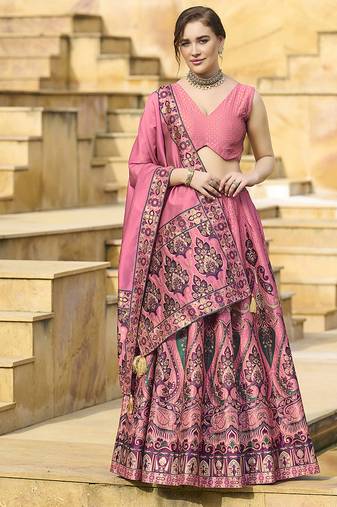 Charming Pink color Jacquard Lehenga choli with Dupatta