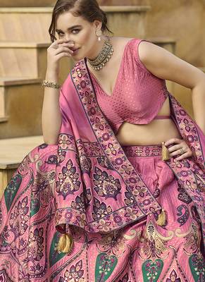 Pink color Jacquard Lehenga choli with Dupatta 2