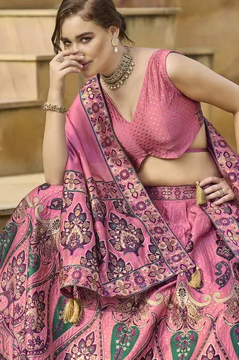 Pink color Jacquard Lehenga choli with Dupatta