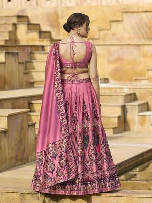 Pink color Jacquard Lehenga choli with Dupatta 3