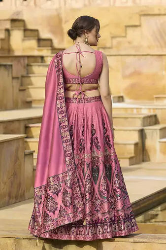 Pink color Jacquard Lehenga choli with Dupatta