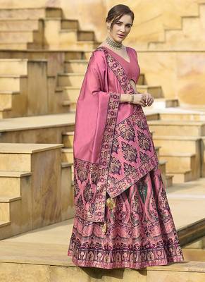 Pink color Jacquard Lehenga choli with Dupatta 4