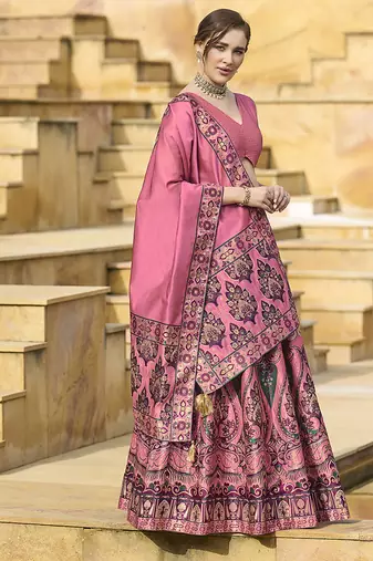 Pink color Jacquard Lehenga choli with Dupatta