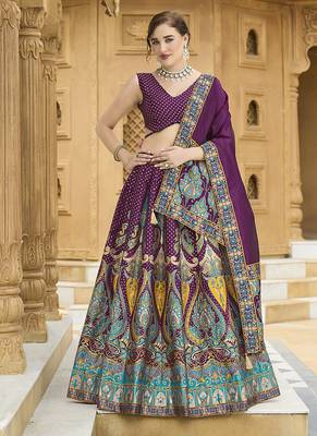Wine color Jacquard Lehenga choli with Dupatta 1