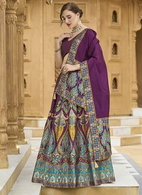 Wine color Jacquard Lehenga choli with Dupatta 4