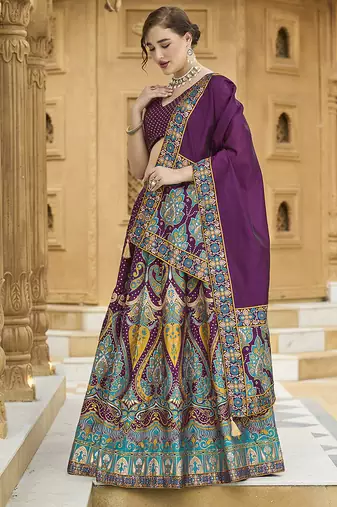 Wine color Jacquard Lehenga choli with Dupatta