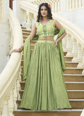 Crush silk blend Lehenga Choli in Light Green 1