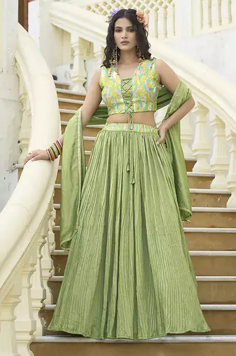 Designer Lehenga Choli Crush Silk in Light Green