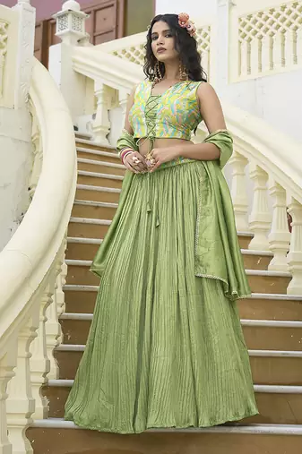 Crush silk blend Lehenga Choli in Light Green