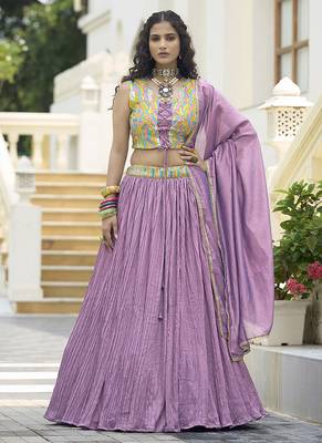 Crush silk blend Lehenga Choli in Lavender 1