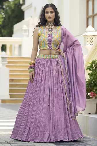 Designer Lehenga Choli Crush Silk in Lavender