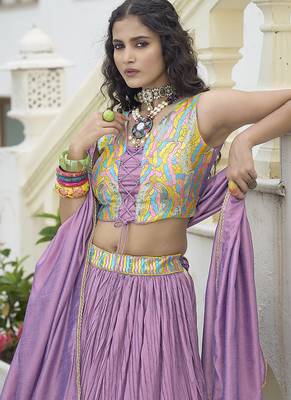 Crush silk blend Lehenga Choli in Lavender 2
