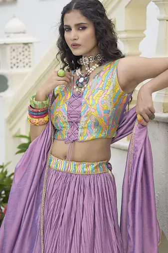 Crush silk blend Lehenga Choli in Lavender
