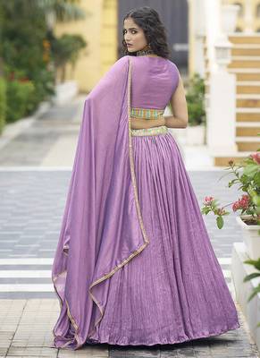 Crush silk blend Lehenga Choli in Lavender 3