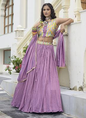 Crush silk blend Lehenga Choli in Lavender 4