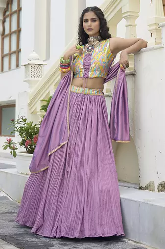 Crush silk blend Lehenga Choli in Lavender