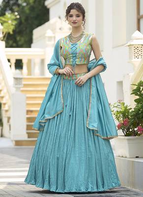 Crush silk blend Lehenga Choli in Sky Blue 1