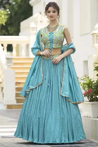Designer Lehenga Choli Crush Silk in Sky blue