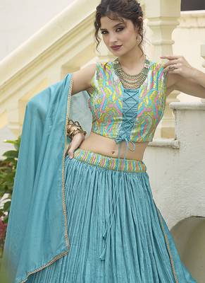 Crush silk blend Lehenga Choli in Sky Blue 2
