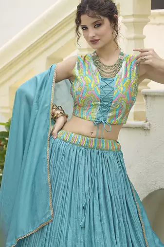 Crush silk blend Lehenga Choli in Sky Blue