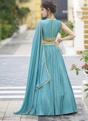 Crush silk blend Lehenga Choli in Sky Blue 3