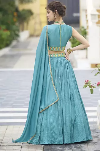 Crush silk blend Lehenga Choli in Sky Blue