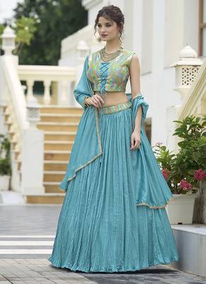 Crush silk blend Lehenga Choli in Sky Blue 4