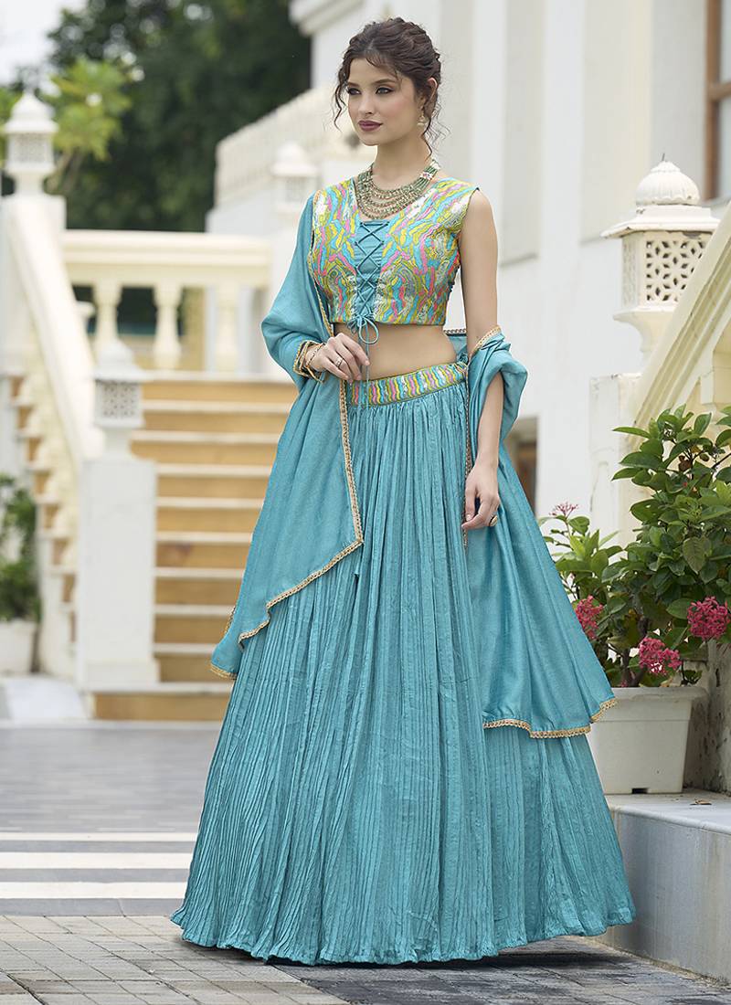 Designer Lehenga Choli Crush Silk in Sky blue