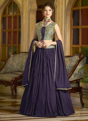 Designer Lehenga Choli Crush Silk in Wine 1