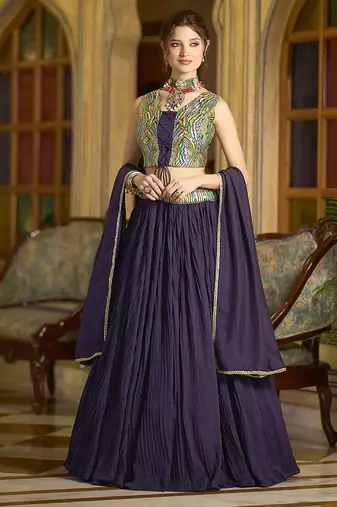 Designer Lehenga Choli Crush Silk in Wine