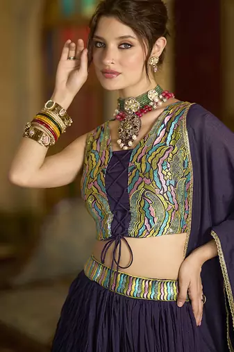 Designer Lehenga Choli Crush Silk in Wine