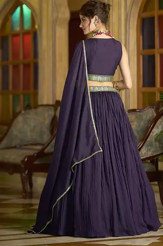 Designer Lehenga Choli Crush Silk in Wine