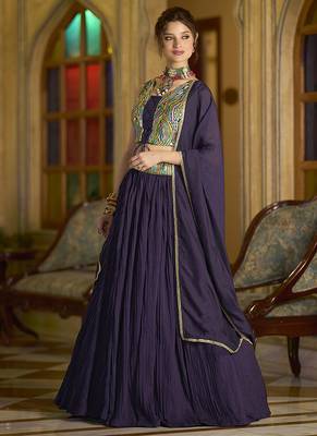 Designer Lehenga Choli Crush Silk in Wine 4