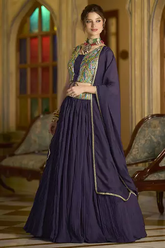 Designer Lehenga Choli Crush Silk in Wine